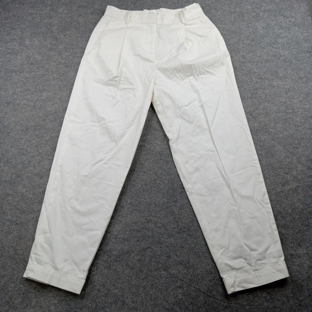 Everlane Pants Womens 00 White Cotton Stretch Chino Tapered Pleated Dress